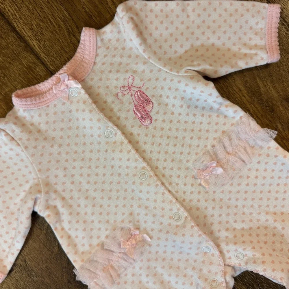 Little Me Preemie Baby Girl Outfit Sleeper Ballet Shoes Ruffles Pink Reborn Doll